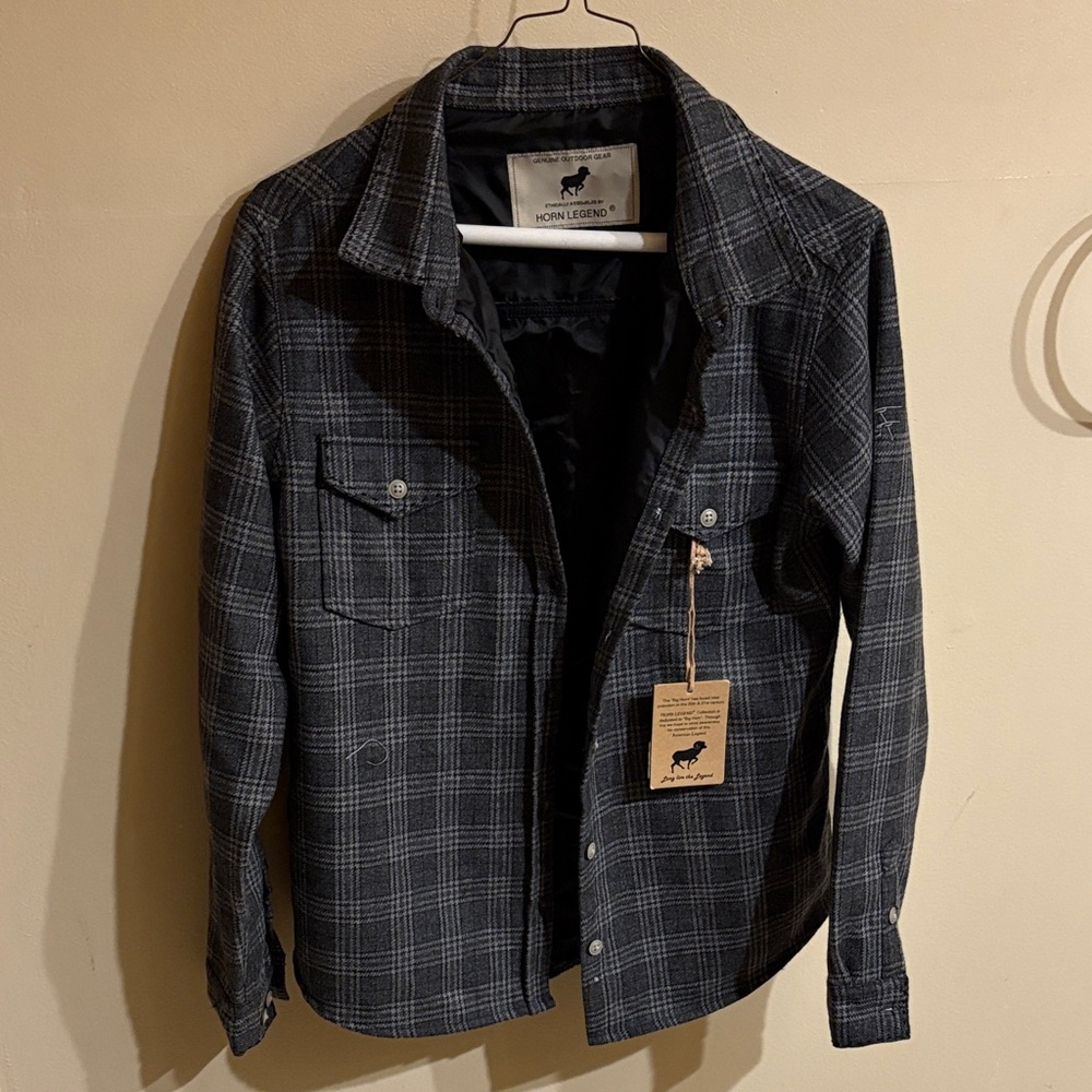 Men's Horn Legend Black/Gray Plaid Shirt Jacket Size S